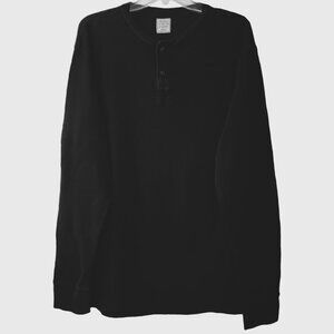 NWOT Merona Black Long Sleeve Waffle Weave Henley Cotton Shirt - Size XL